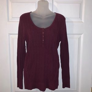 Women’s Misses L SONOMA Merlot Wine Henley Style Lightweight L/S Ribbed Sweater